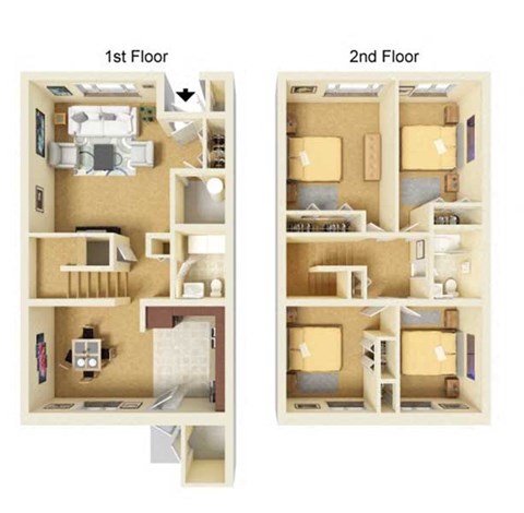 Floor plan for 4 beds, 1.5 baths